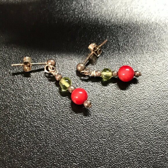 Peridot and Coral Post Earring - Picture 4 of 5